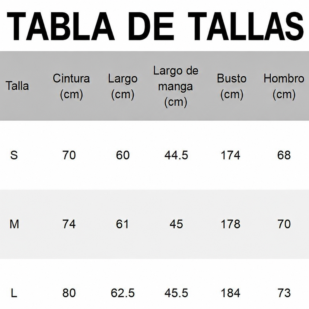 Tabla de tallas de la chaqueta