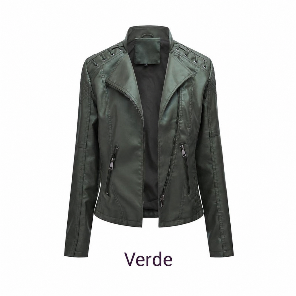 Chaqueta de cuero sintético color verde
