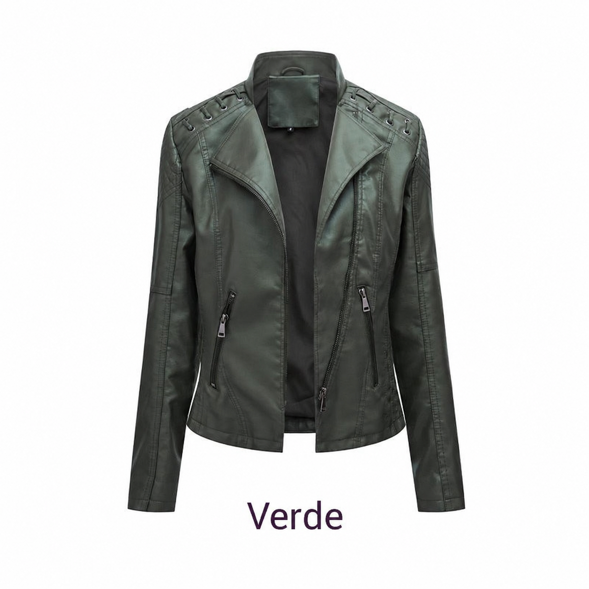 Chaqueta de cuero sintético color verde