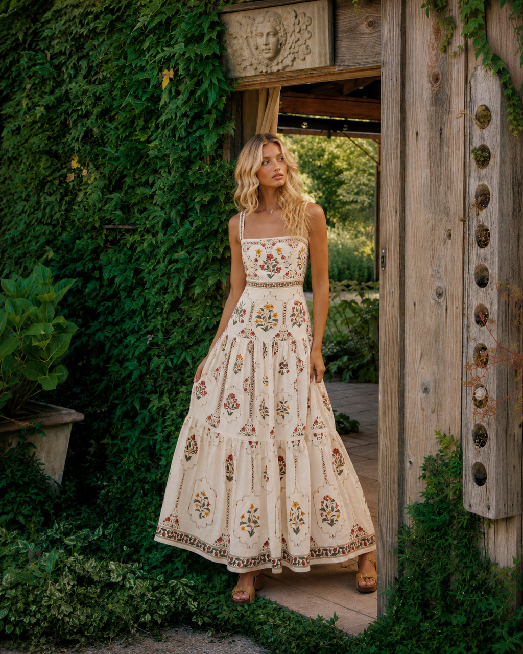 Vestido floral Grazia de lino y algodón, detalle del estampado