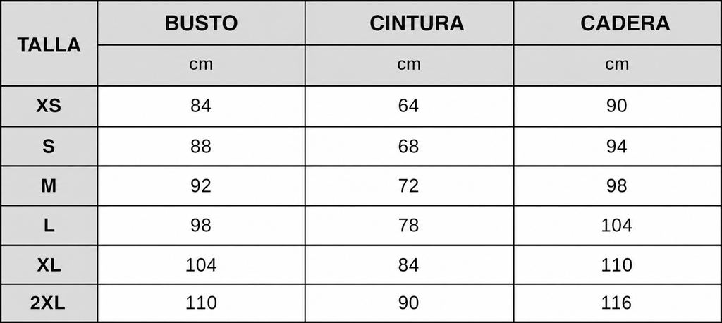 Guía de tallas en español del vestido mini verde oliva