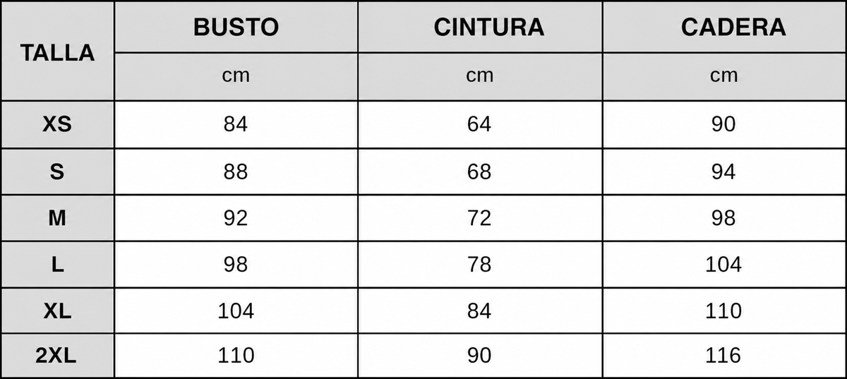 Guía de tallas en español del vestido mini verde oliva