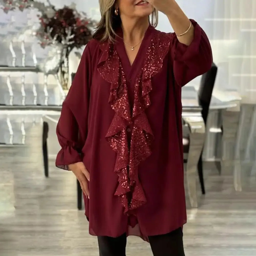 Xenia - Blusa elegante con detalle de volantes