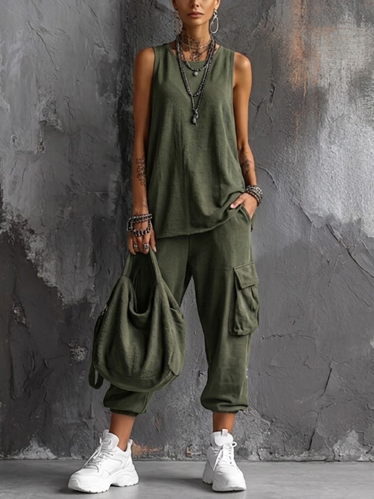 Conjunto Casual Suave con Bolsillos