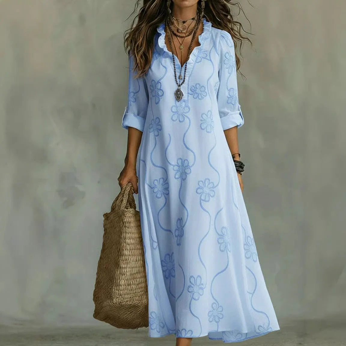 Vestido floral de verano Sienna en color azul cielo
