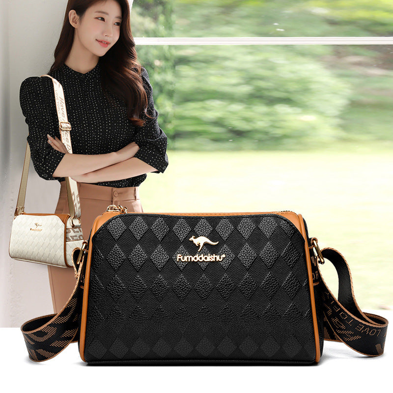 Selene | Bolso bandolera moderno de 3 compartimentos con estampado de rombos y gran capacidad