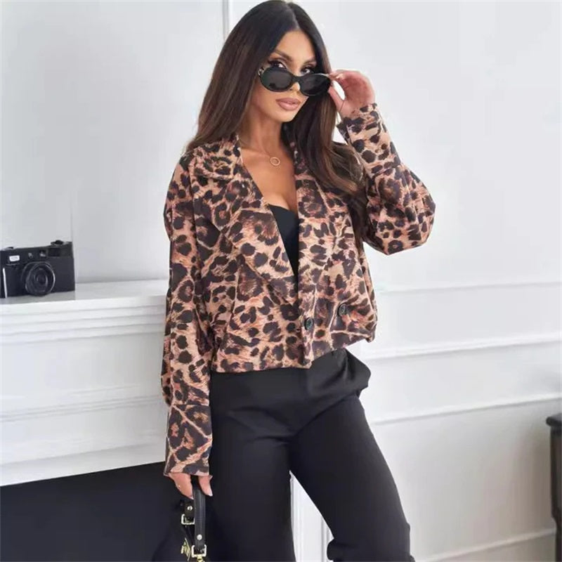 Vera-Blazer Corto con Estampado de Leopardo para Mujer