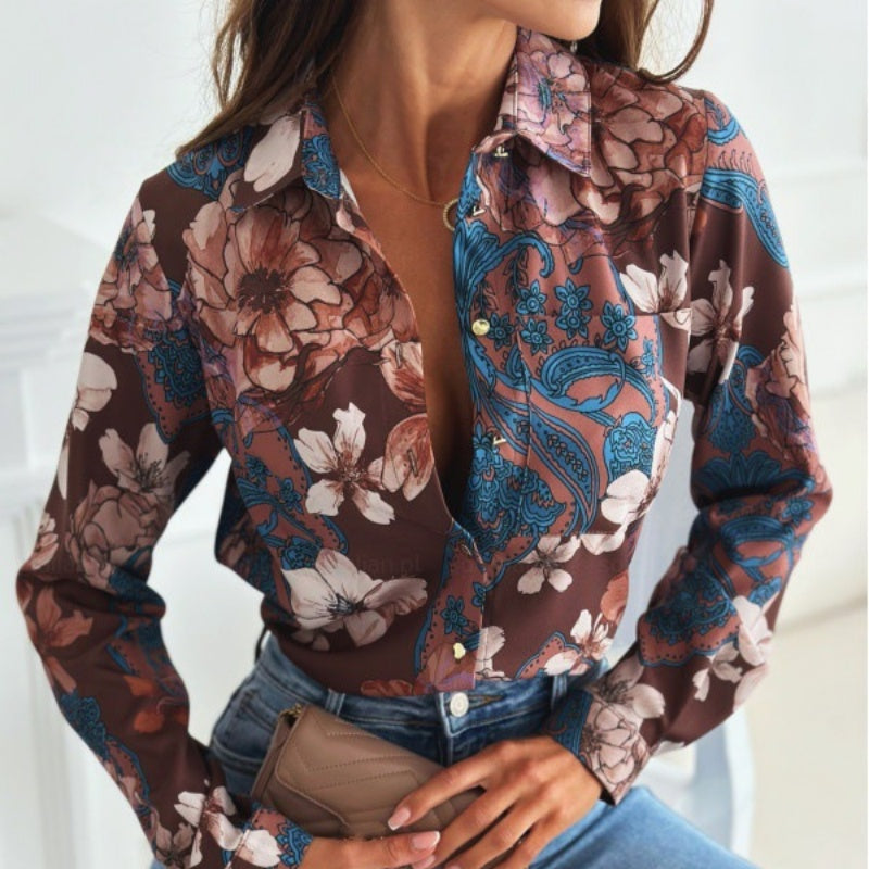 Tamara | Camisa de solapa multicolor estampada para mujer