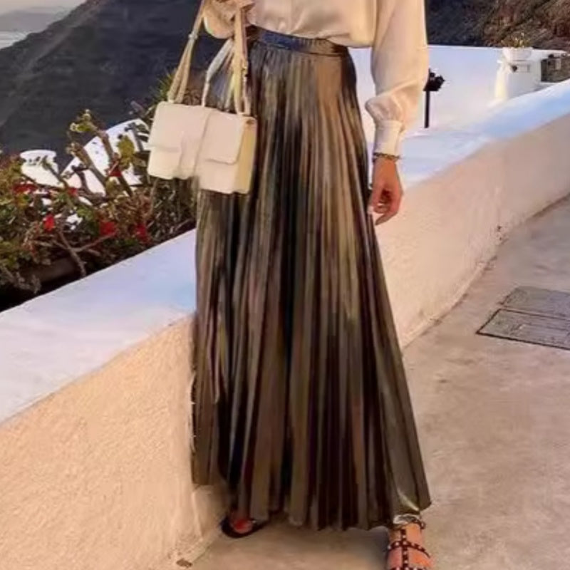 Melania | Conjunto de dos piezas: camisa blanca y falda metálica para mujer