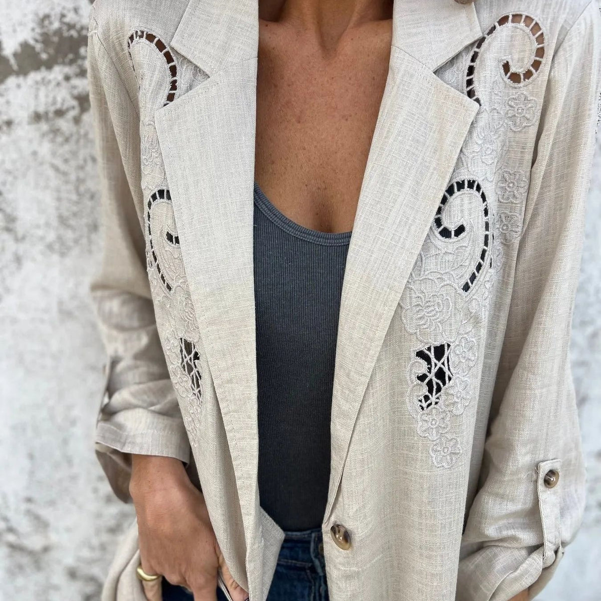 Abigail | Blazer de Chaqueta con Cuello de Solapa Jacquard para Mujer