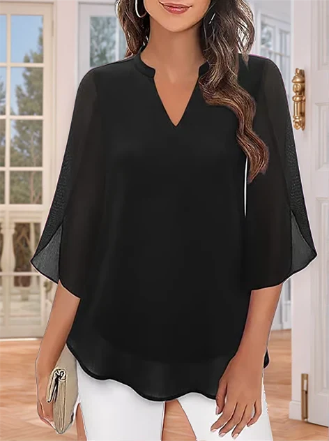 Claudia – Blusa de gasa chiffon con escote en V