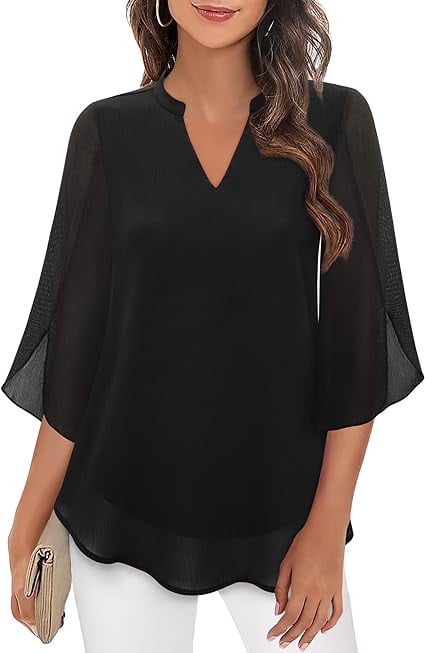 Claudia – Blusa de gasa chiffon con escote en V