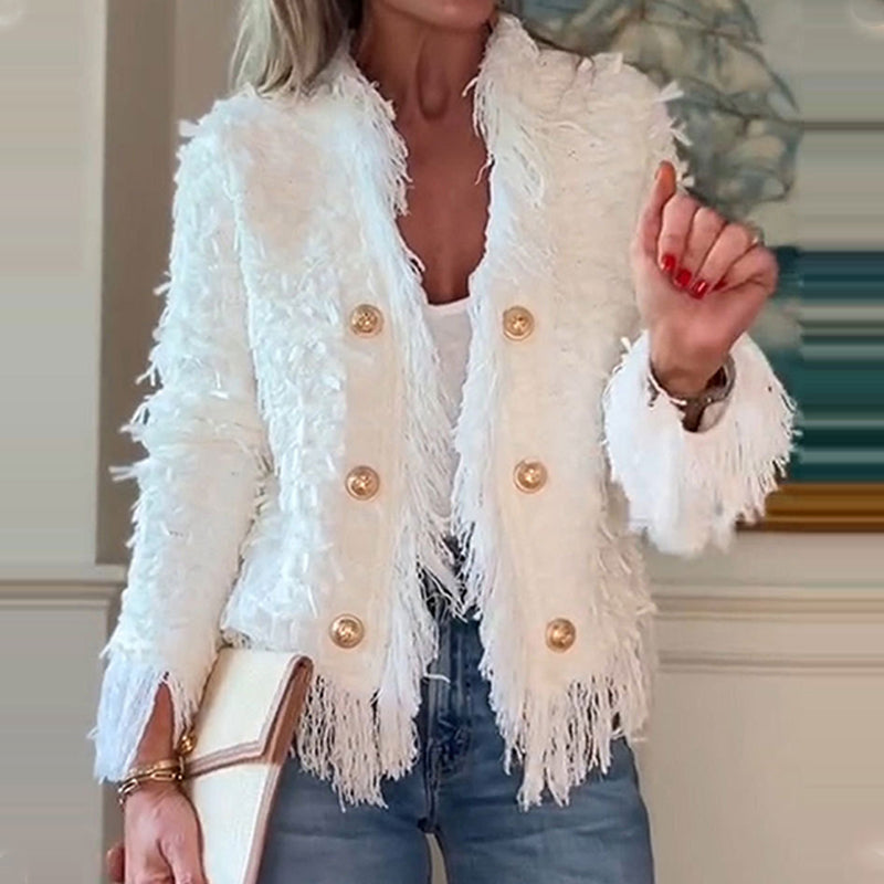 Guadalupe | Chaqueta corta de moda para mujer con botones y flecos