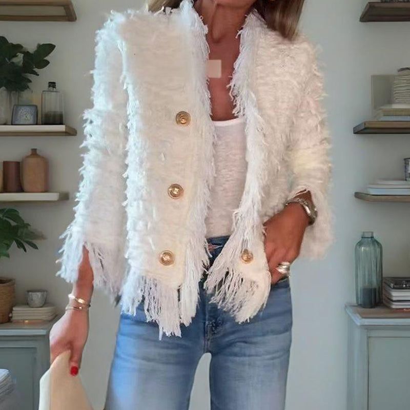 Guadalupe | Chaqueta corta de moda para mujer con botones y flecos