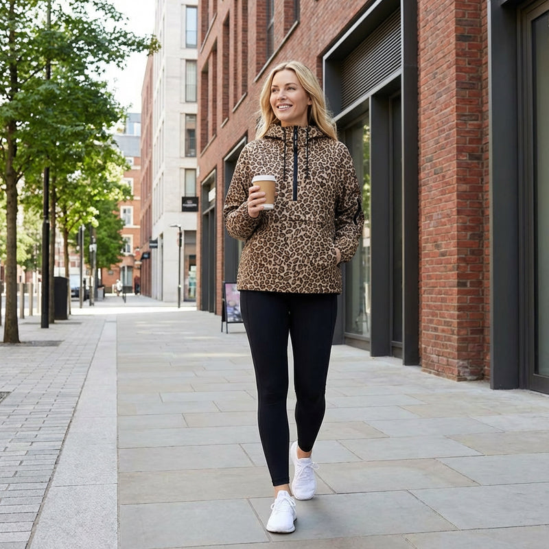 Ginebra | Sudadera con capucha de estampado de leopardo y bolsillo canguro