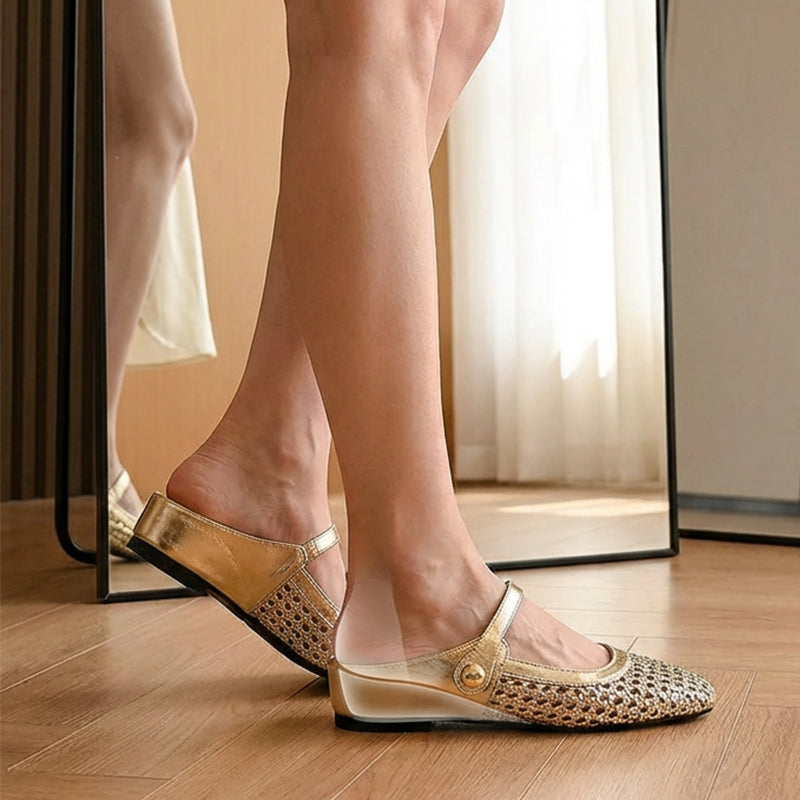 Elvira | Mules de Mujer con alza y de  Punta Cuadrada & Cierre Mary Jane