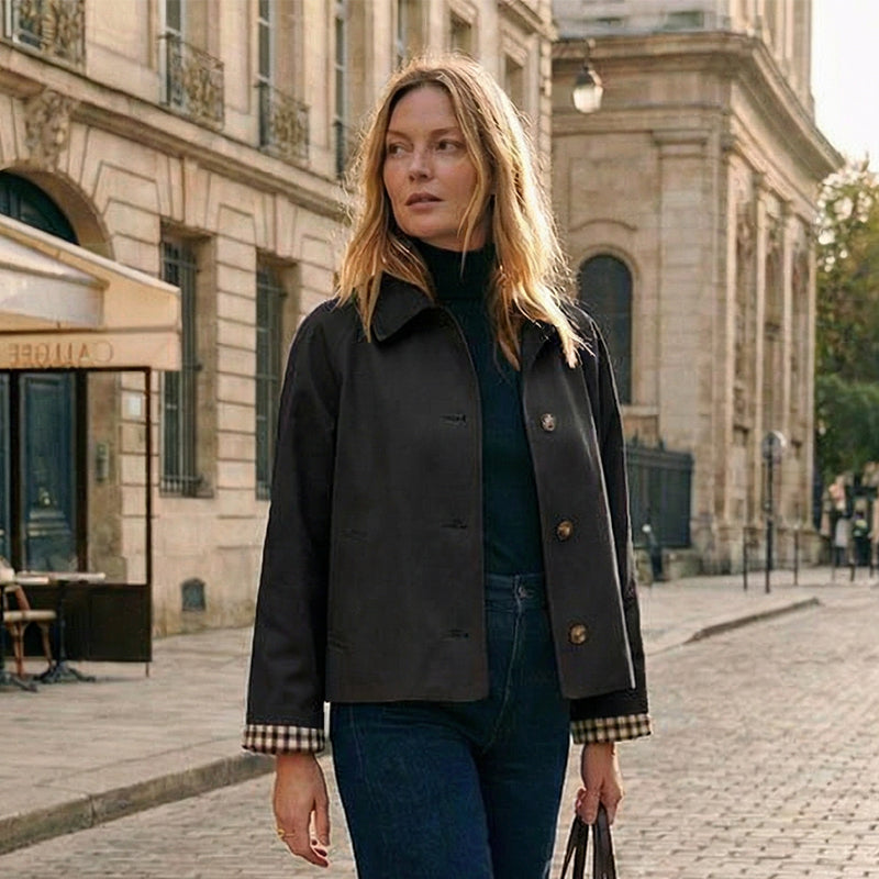 Marina | Chaqueta corta para mujer de elegante estilo parisino con modernos detalles de cuadros