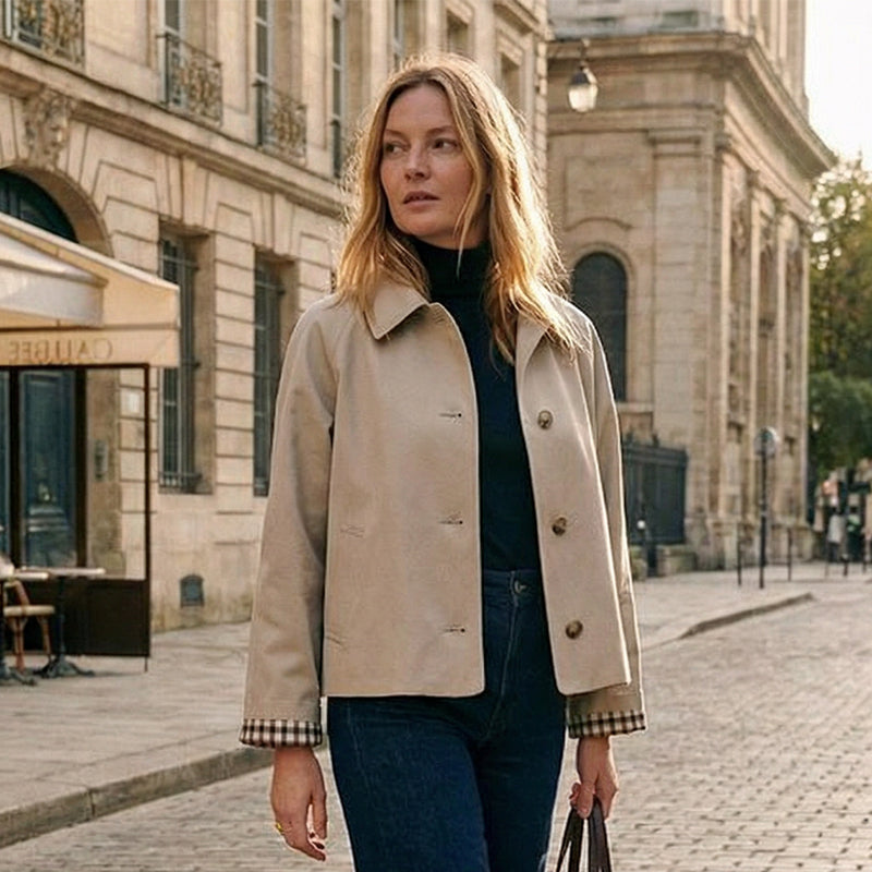 Marina | Chaqueta corta para mujer de elegante estilo parisino con modernos detalles de cuadros