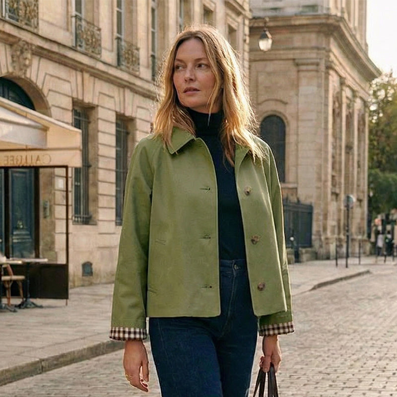 Marina | Chaqueta corta para mujer de elegante estilo parisino con modernos detalles de cuadros