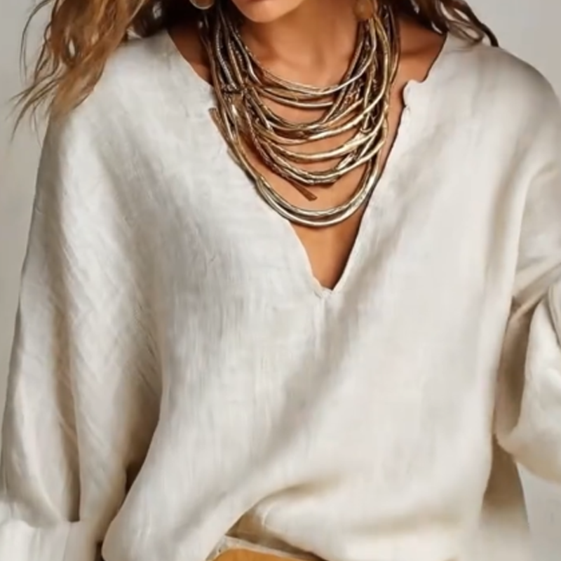 Consuelo | Conjunto de 2 piezas para mujer: top con cuello en V y pantalón de pierna ancha.