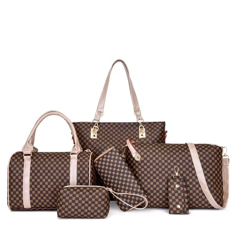 Uxue | Elegante set de bolsos 6 en 1 con estampado, versátiles bolsos de hombro, bandolera y de mano