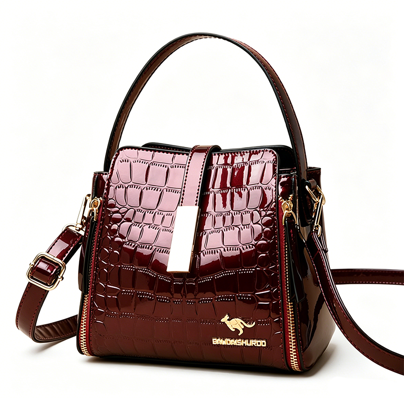 Leonor |Bolso de mano para mujer con elegante estampado de cocodrilo – Diseño estructurado, herrajes dorados, espacioso y sofisticado .
