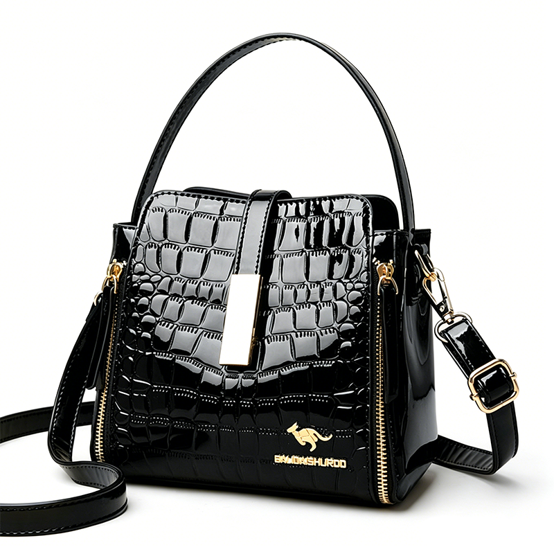 Leonor |Bolso de mano para mujer con elegante estampado de cocodrilo – Diseño estructurado, herrajes dorados, espacioso y sofisticado .
