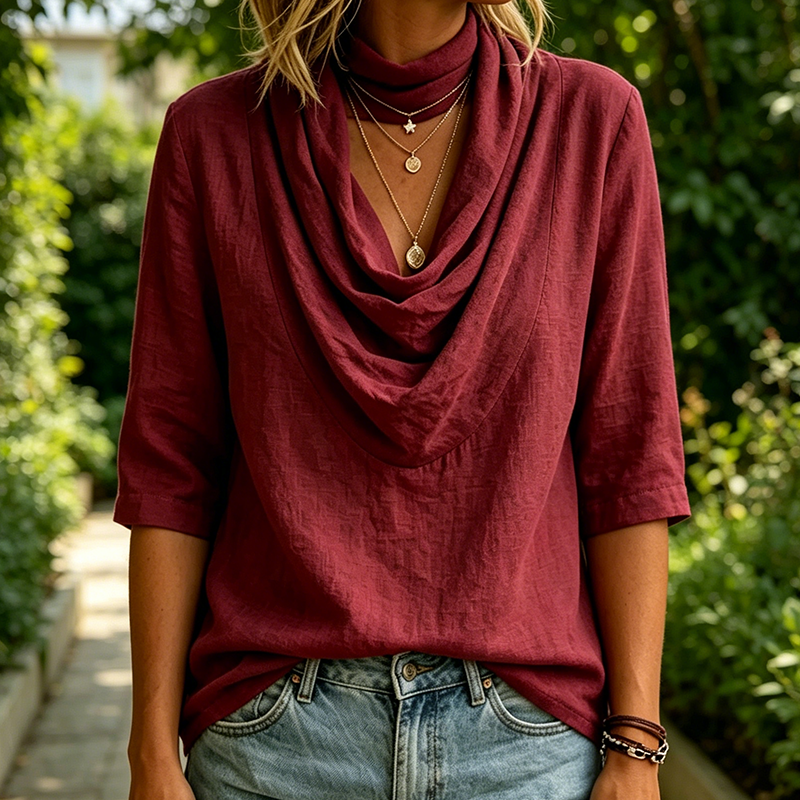Sara | Blusa plisada para mujer con cuello drapeado y mangas