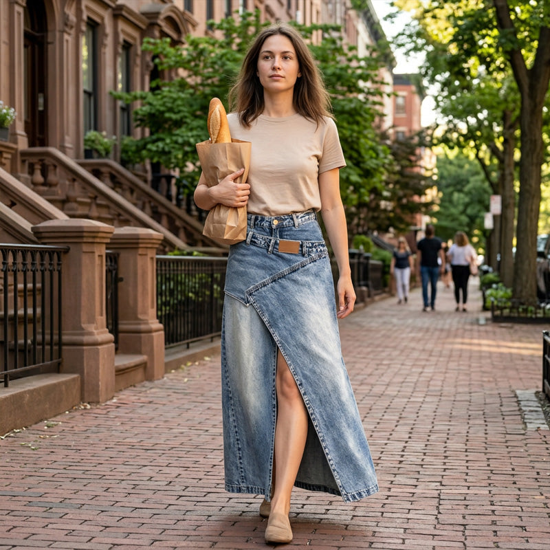 Laila | Falda Maxi de Denim Multicapa para Mujer