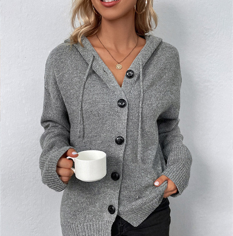 Remedios | Chaqueta de punto para mujer con capucha con cordón y botones