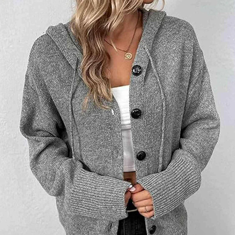 Remedios | Chaqueta de punto para mujer con capucha con cordón y botones