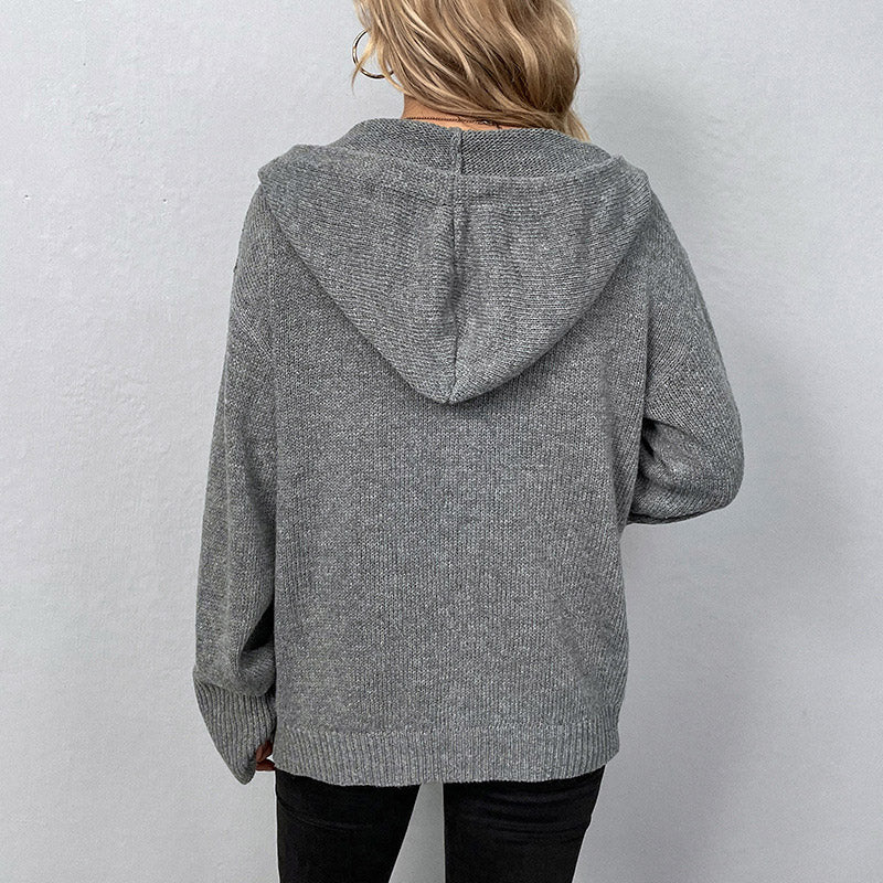Remedios | Chaqueta de punto para mujer con capucha con cordón y botones