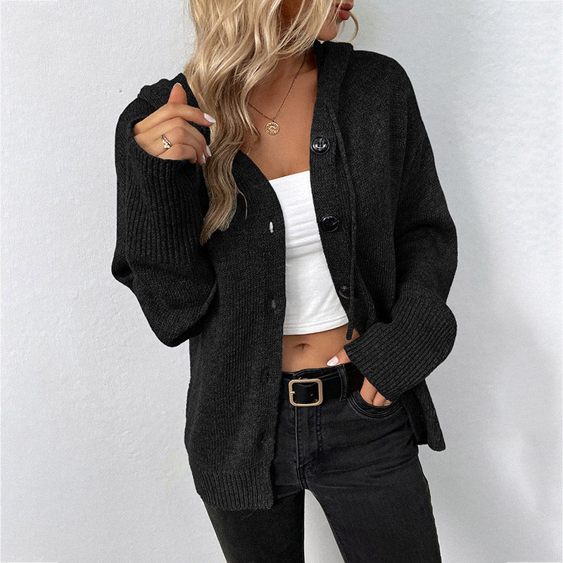 Remedios | Chaqueta de punto para mujer con capucha con cordón y botones