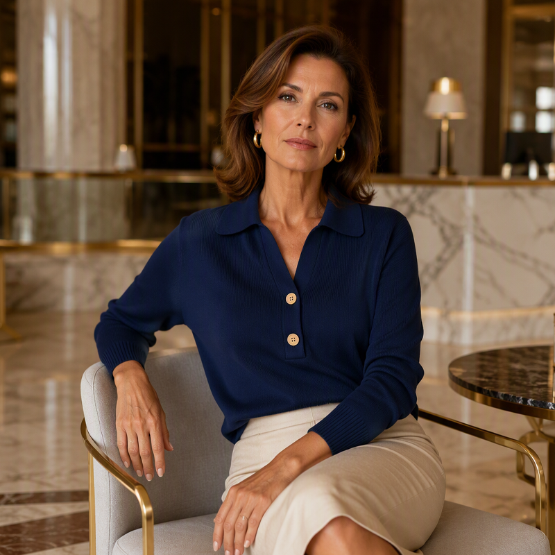 Alessia | Elegante jersey de punto con cuello de solapa para mujer