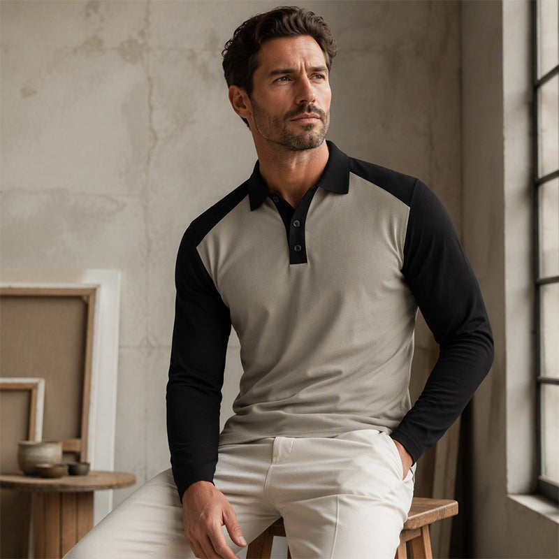 Elio |  Camisa de Manga Larga con solapa de golf para hombre.