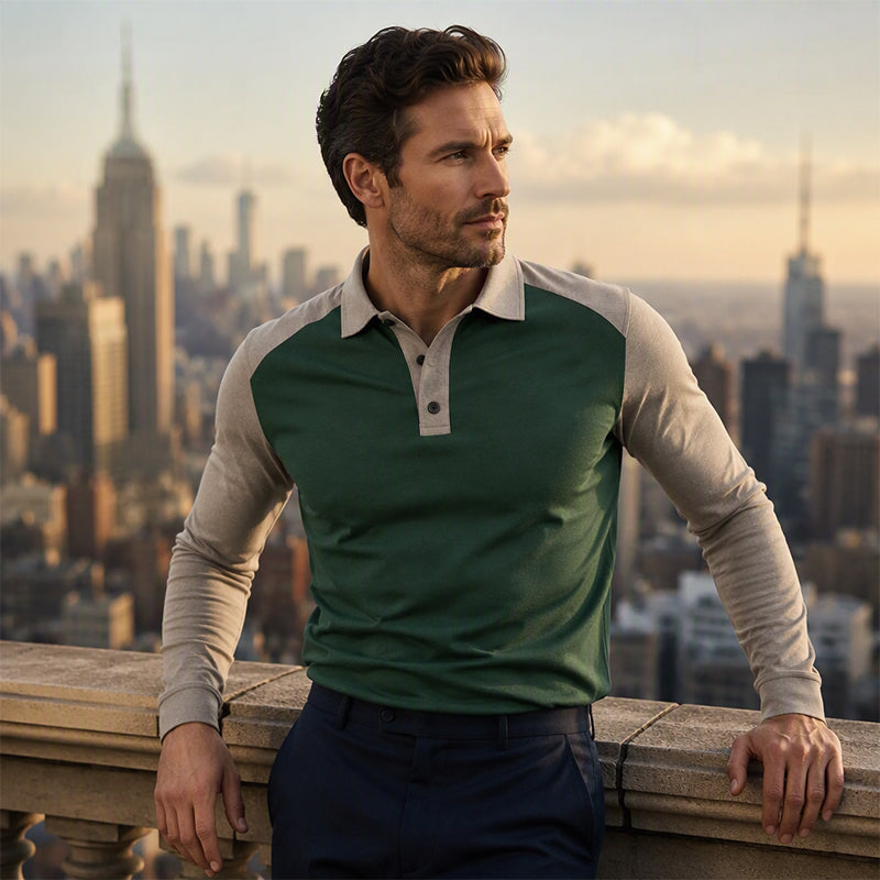 Elio |  Camisa de Manga Larga con solapa de golf para hombre.