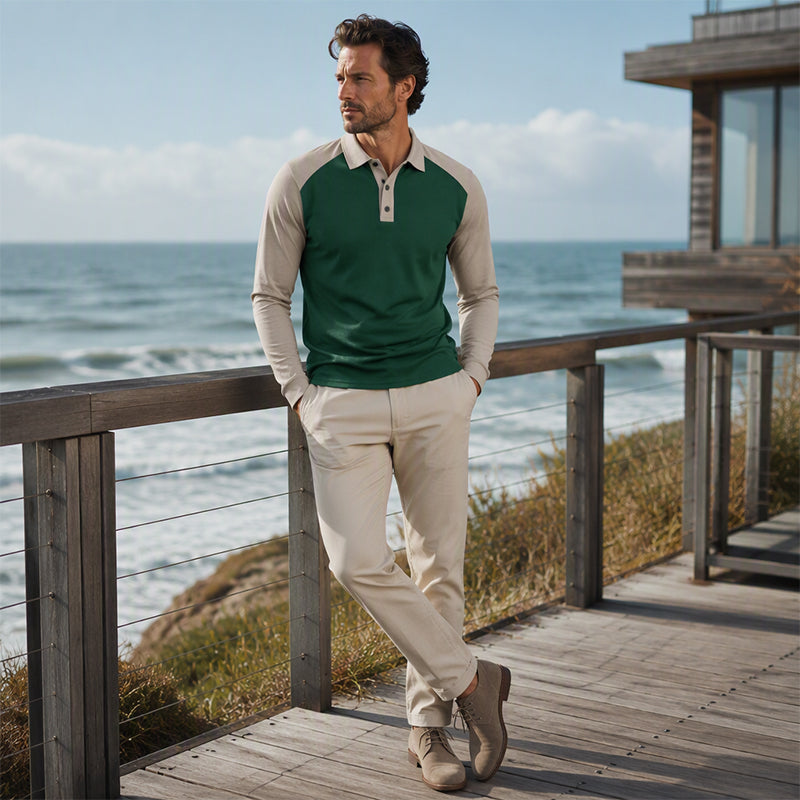 Elio |  Camisa de Manga Larga con solapa de golf para hombre.