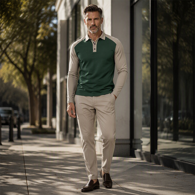 Elio |  Camisa de Manga Larga con solapa de golf para hombre.