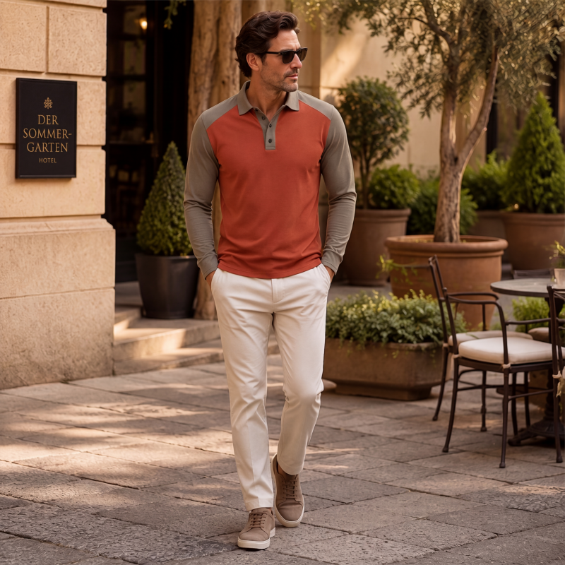 Elio |  Camisa de Manga Larga con solapa de golf para hombre.