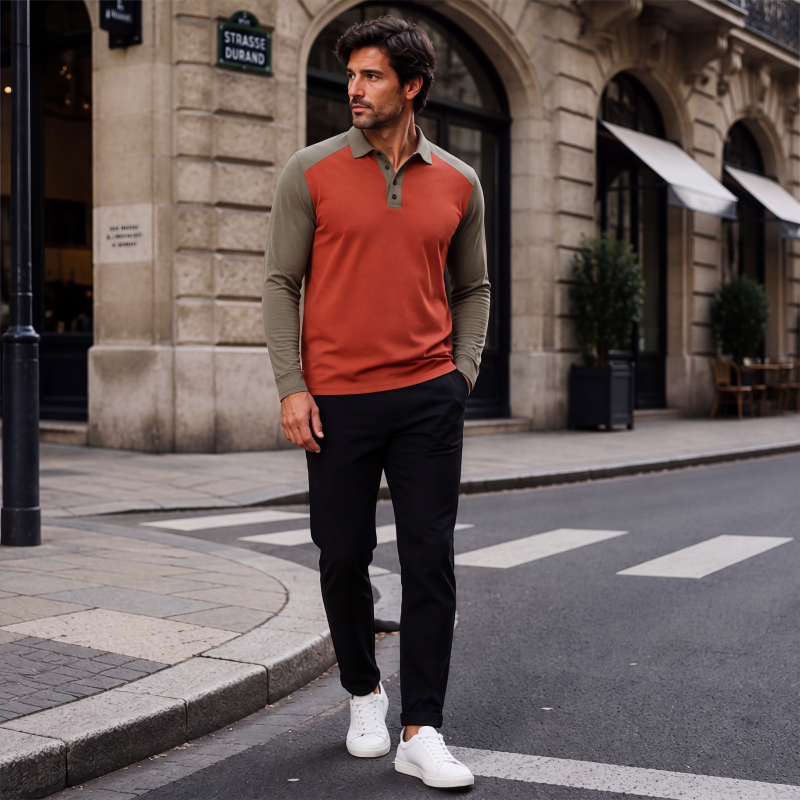 Elio |  Camisa de Manga Larga con solapa de golf para hombre.