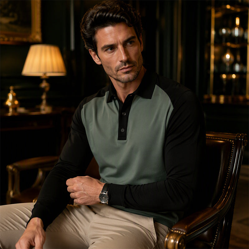 Elio |  Camisa de Manga Larga con solapa de golf para hombre.