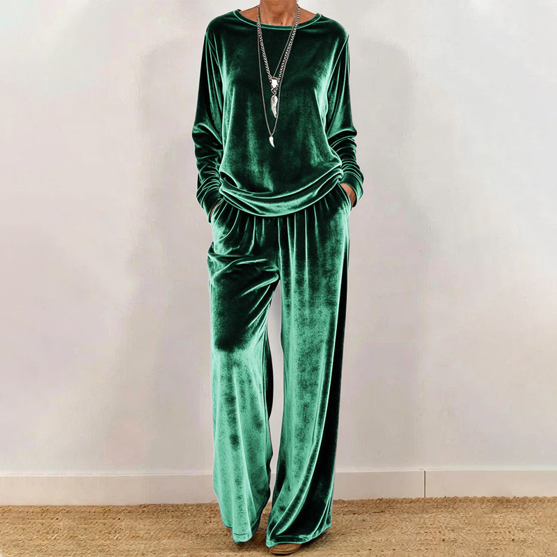 Iris | Conjunto de terciopelo de dos piezas-Top y pantalón con un look elegante