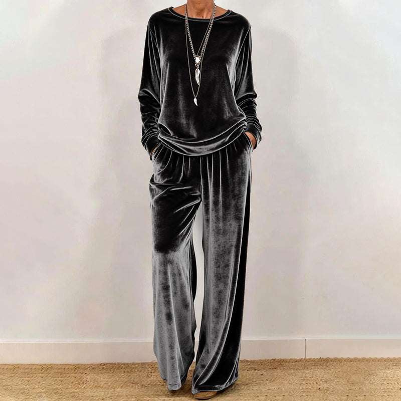 Iris | Conjunto de terciopelo de dos piezas-Top y pantalón con un look elegante