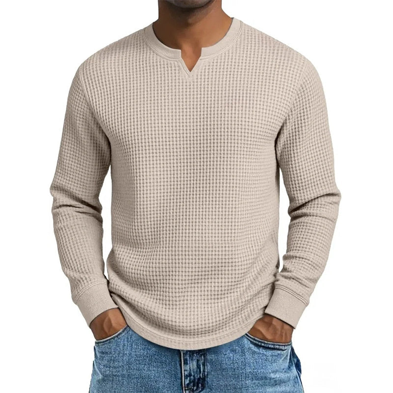 Enzo |  Camiseta de punto waffle con escote en V y corte slim para hombre