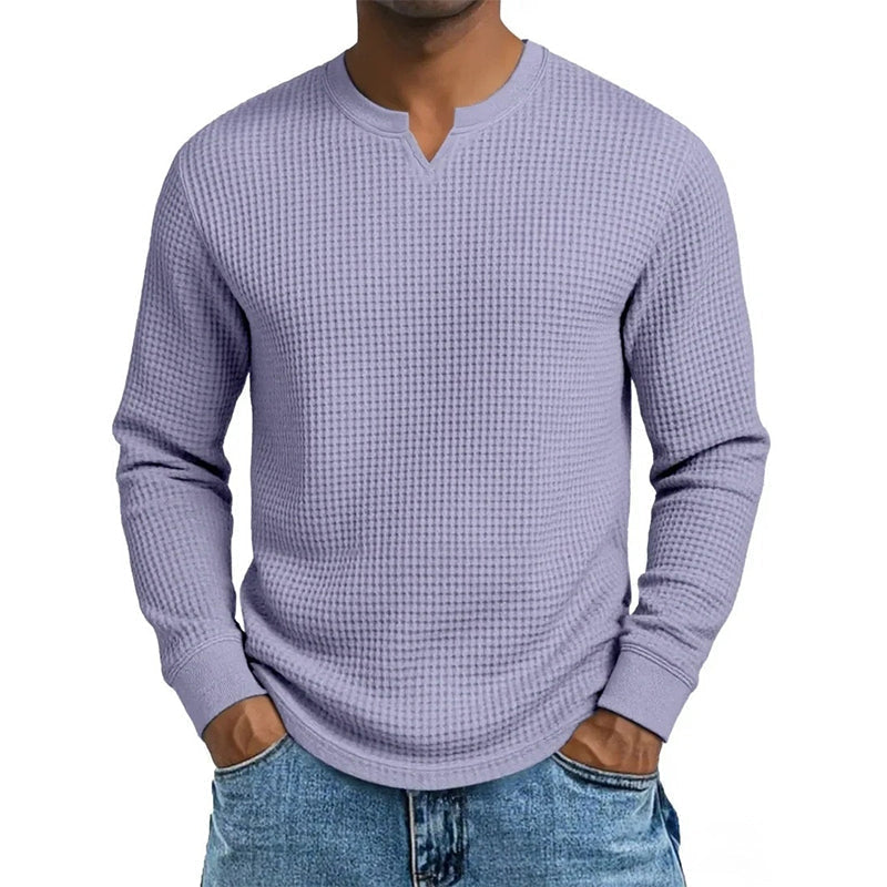 Enzo |  Camiseta de punto waffle con escote en V y corte slim para hombre