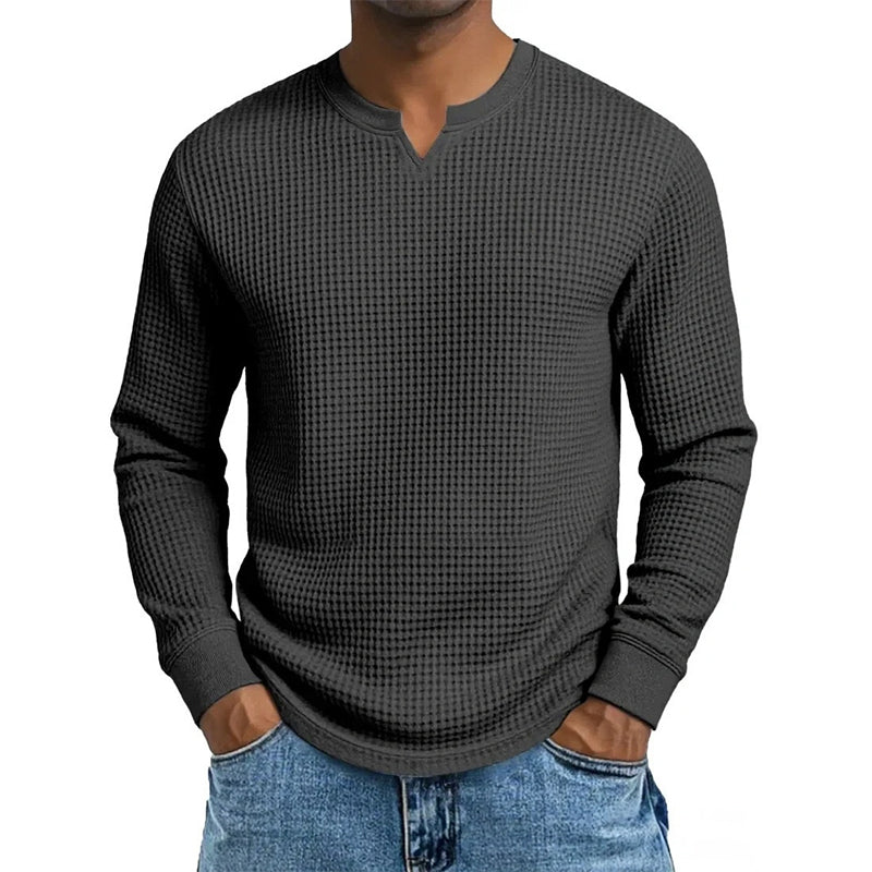 Enzo |  Camiseta de punto waffle con escote en V y corte slim para hombre