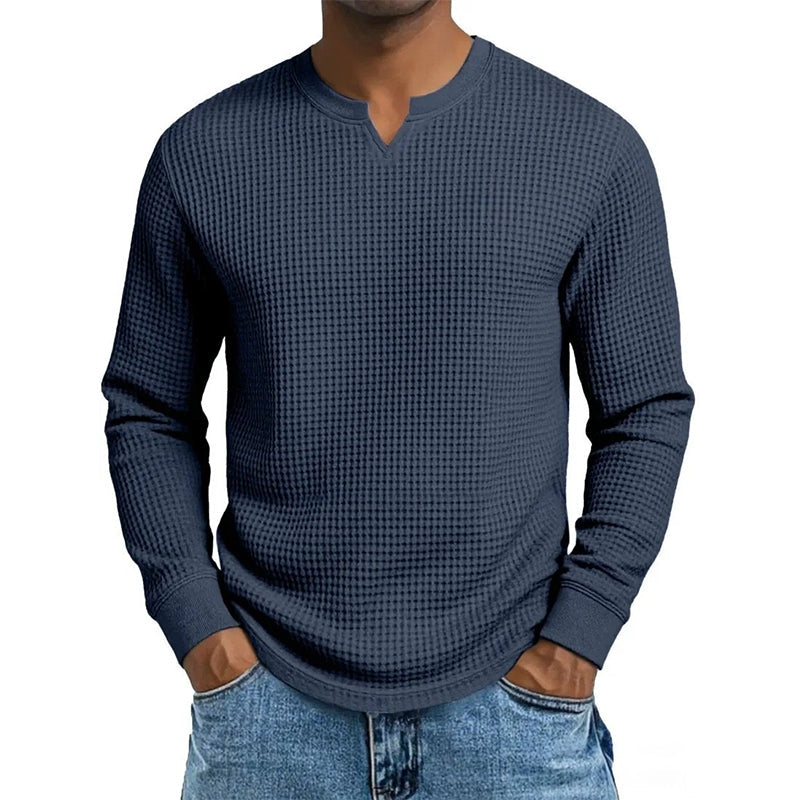 Enzo |  Camiseta de punto waffle con escote en V y corte slim para hombre