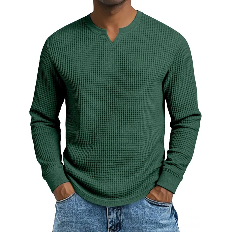 Enzo |  Camiseta de punto waffle con escote en V y corte slim para hombre