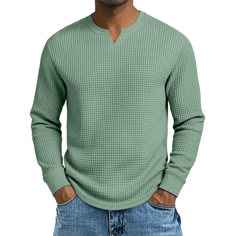 Enzo |  Camiseta de punto waffle con escote en V y corte slim para hombre