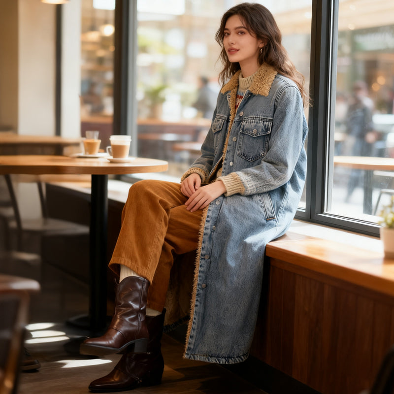 Élora | Abrigo vaquero largo con forro cálido para mujer